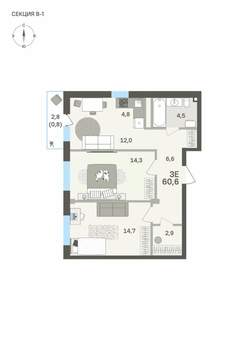 3-к квартира, вторичка, 61м2, 2/6 этаж