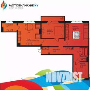 3-к квартира, сданный дом, 81м2, 1/7 этаж