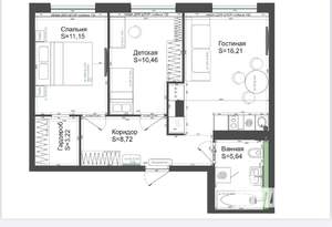 3-к квартира, вторичка, 55м2, 21/25 этаж