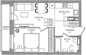 2-к квартира, вторичка, 40м2, 3/9 этаж