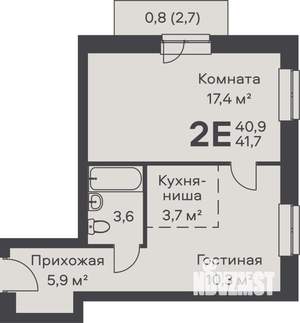 2-к квартира, строящийся дом, 42м2, 2/6 этаж