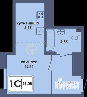 1-к квартира, строящийся дом, 29м2, 7/10 этаж