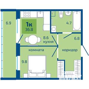 1-к квартира, вторичка, 37м2, 1/10 этаж