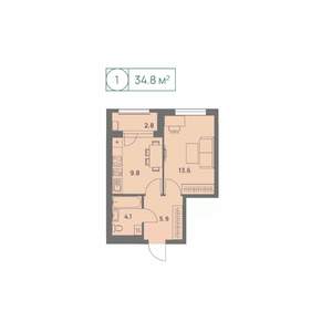 1-к квартира, вторичка, 35м2, 13/25 этаж