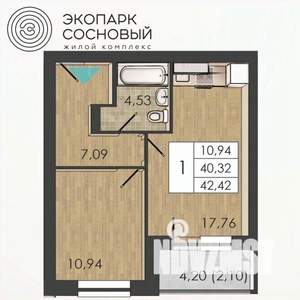 1-к квартира, вторичка, 40м2, 4/4 этаж
