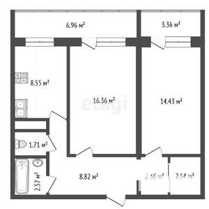 2-к квартира, вторичка, 67м2, 6/16 этаж