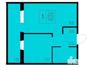 1-к квартира, строящийся дом, 31м2, 9/9 этаж