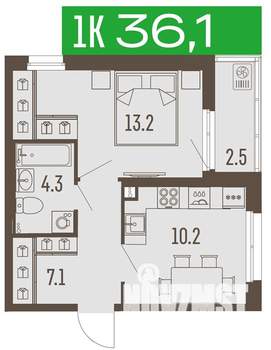 1-к квартира, вторичка, 36м2, 1/16 этаж