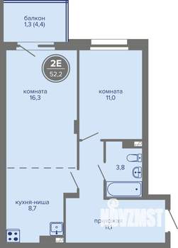 2-к квартира, вторичка, 52м2, 1/26 этаж