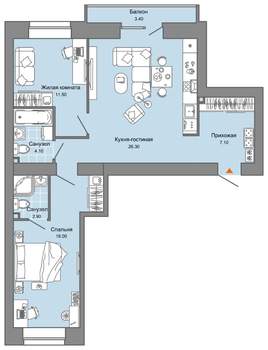 2-к квартира, вторичка, 71м2, 2/8 этаж