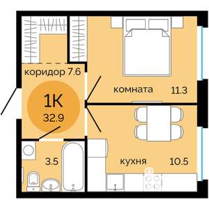 1-к квартира, вторичка, 33м2, 12/12 этаж