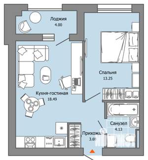 1-к квартира, вторичка, 42м2, 8/9 этаж