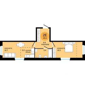 2-к квартира, вторичка, 49м2, 1/22 этаж