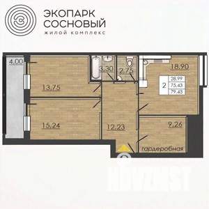 2-к квартира, вторичка, 75м2, 2/4 этаж