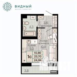 1-к квартира, вторичка, 25м2, 3/8 этаж