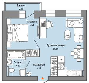 1-к квартира, вторичка, 39м2, 3/8 этаж