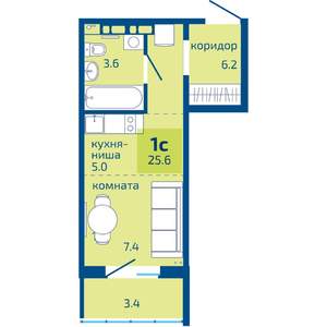 1-к квартира, вторичка, 26м2, 3/8 этаж