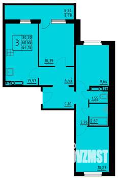 3-к квартира, вторичка, 64м2, 10/10 этаж