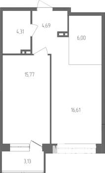 2-к квартира, строящийся дом, 49м2, 3/4 этаж