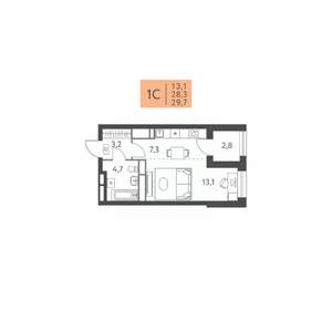 1-к квартира, строящийся дом, 30м2, 4/22 этаж