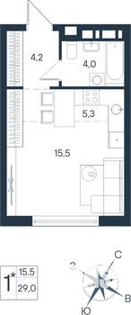 Студия квартира, строящийся дом, 29м2, 9/15 этаж