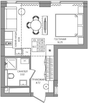 Студия квартира, строящийся дом, 30м2, 7/28 этаж