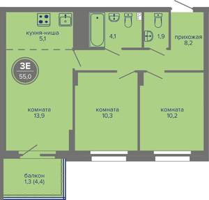 3-к квартира, вторичка, 55м2, 21/26 этаж