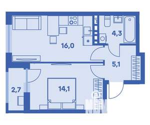 2-к квартира, вторичка, 41м2, 8/9 этаж