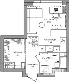 Студия квартира, строящийся дом, 28м2, 8/28 этаж