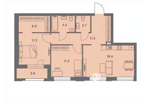3-к квартира, вторичка, 67м2, 1/25 этаж