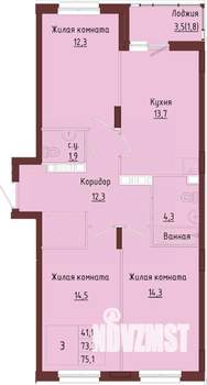 3-к квартира, строящийся дом, 77м2, 2/9 этаж