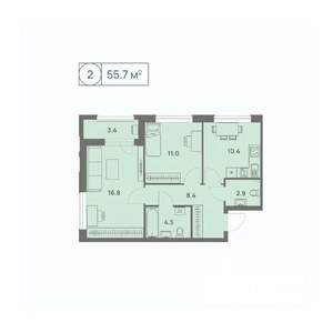 2-к квартира, вторичка, 56м2, 1/25 этаж