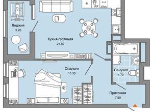1-к квартира, вторичка, 52м2, 7/15 этаж