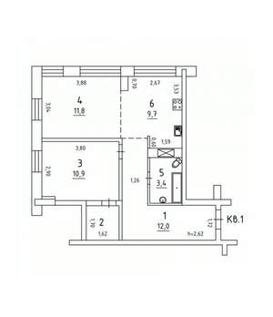 2-к квартира, вторичка, 51м2, 4/16 этаж