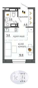 Студия квартира, строящийся дом, 23м2, 6/25 этаж