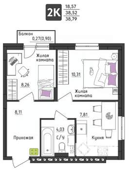 2-к квартира, вторичка, 39м2, 2/4 этаж