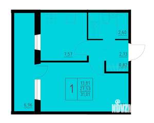 1-к квартира, строящийся дом, 31м2, 7/10 этаж