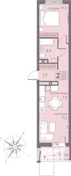 2-к квартира, вторичка, 44м2, 16/22 этаж