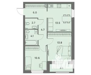 2-к квартира, вторичка, 57м2, 16/25 этаж