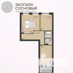 2-к квартира, вторичка, 61м2, 2/4 этаж