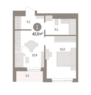 1-к квартира, вторичка, 42м2, 3/16 этаж