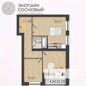 2-к квартира, вторичка, 58м2, 3/4 этаж