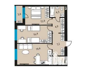 3-к квартира, вторичка, 69м2, 13/30 этаж