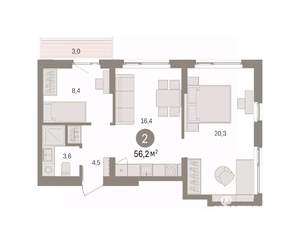 2-к квартира, вторичка, 56м2, 3/9 этаж