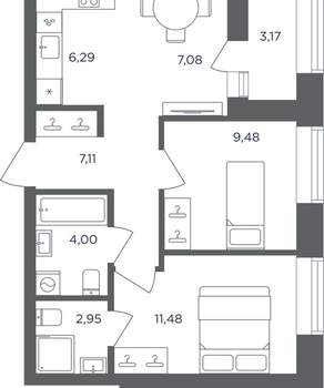 2-к квартира, вторичка, 50м2, 5/10 этаж