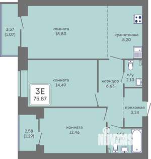 3-к квартира, вторичка, 76м2, 6/7 этаж