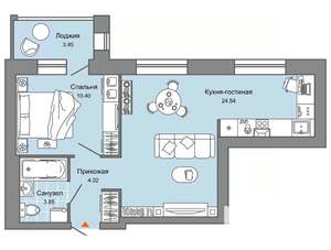 1-к квартира, вторичка, 45м2, 4/7 этаж