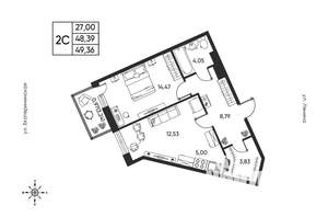 2-к квартира, сданный дом, 49м2, 4/6 этаж