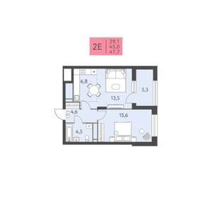 2-к квартира, вторичка, 48м2, 5/22 этаж