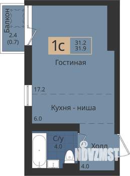 Студия квартира, вторичка, 32м2, 4/4 этаж